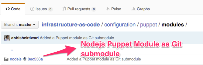 Infrastructure as code repository:  Puppet module as Git submodule
